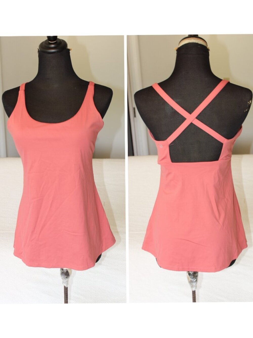 Savvi Kuma Tank Top Padded Shelf Bra Medium Coral pink Criss-cross back Straps